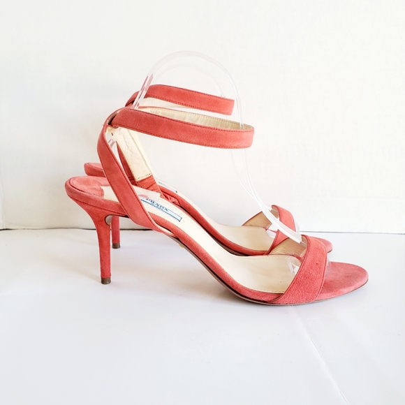 PRADA Coral Suede Strap Sandals Heels 41